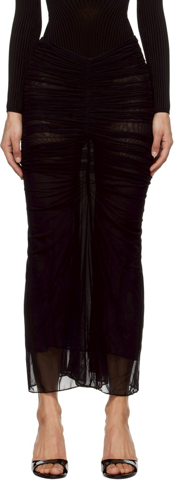 Mugler 黑色 Ruched Mesh 半身裙