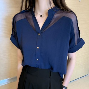 辦公室設計感小眾襯衫2025年夏襯衣短袖顯瘦衣服女上衣新款雪紡衫
