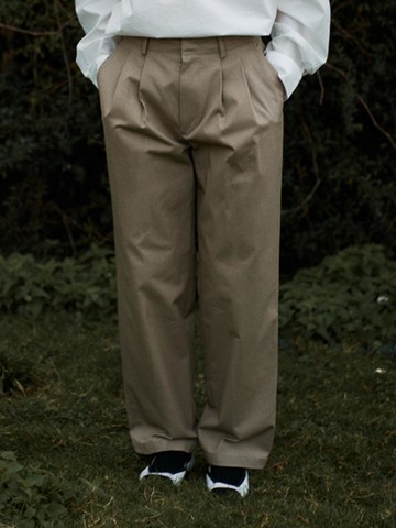 COTTON TWO TUCK PANTS _ beige