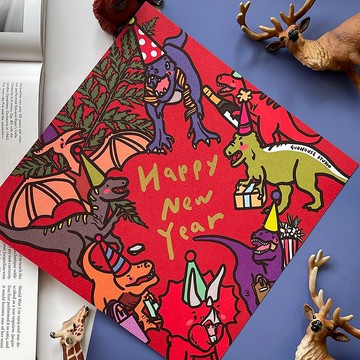 【快速出貨】happy new year 恐龍手工燙金大春聯揮春