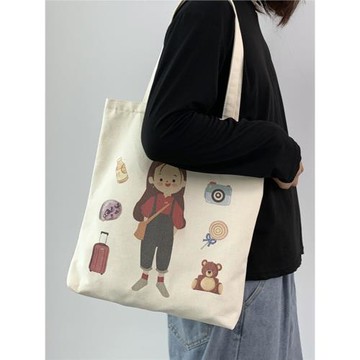 2025原創帆布包女單肩包簡約復古大容量學生上課通勤拉鏈手提書袋