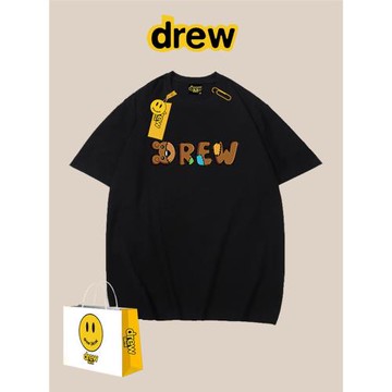 夏季drew笑臉字母歐陽娜娜同款 休閑卡通情侶潮牌純棉