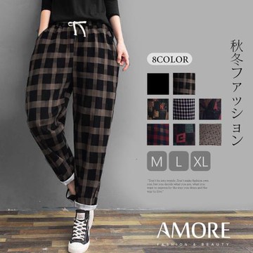 AM艾莫兒 秋冬厚磅水洗印花棉麻哈倫褲