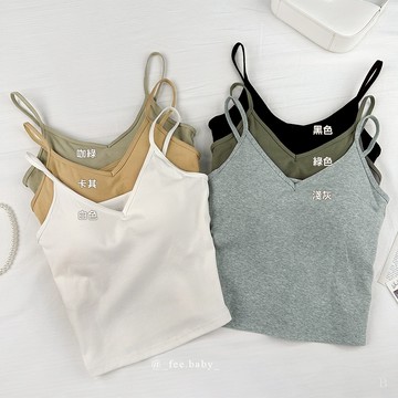 【Fee隔日到貨6色】固定杯細肩帶BRA TOP🔥內搭背心 美背背心 女生背心 罩杯背心 棉質背心 固定罩杯