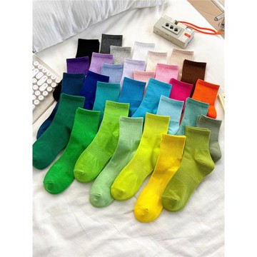 女款彩色襪子中筒薄款春季純棉運動春夏女生純色長筒糖果色馬卡龍