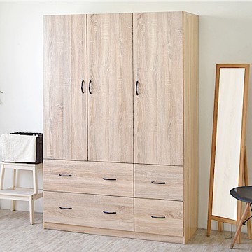 HOPMA家具 美背摩登三門四抽衣櫃 台灣製造 衣櫥 抽屜櫃 衣物收納櫃-寬120 x深50 x高179.5cm