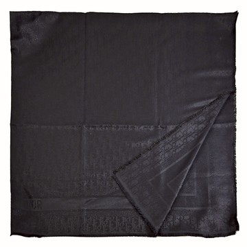 Christian Dior LOGO緹花絲質大方巾/圍巾.黑色