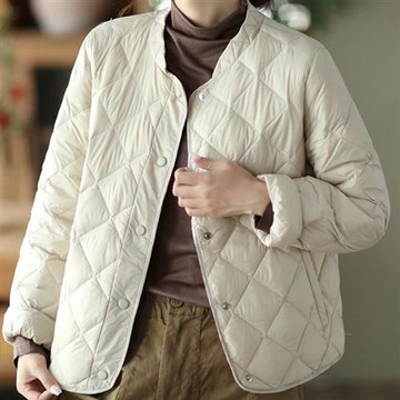 【米蘭精品】羽絨外套鴨絨夾克-方格縫線薄款立領女外套4色74dt18