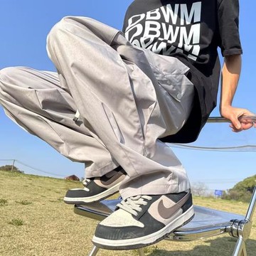 痞帥機能風沖鋒褲男春秋薄款潮牌高級感水洗工裝褲寬松闊腿長褲子