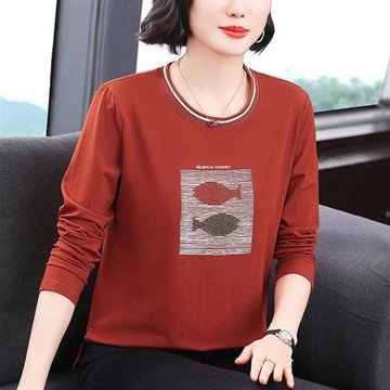 【巴黎精品】現貨+預購 高級寬鬆上衣長袖罩衫T恤簡約大碼休閒大尺碼女裝百搭媽媽裝-圓領雙魚2色a1lq54