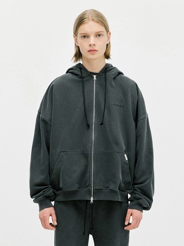 Oversized Full Zip Hoodie _ Washed Black
