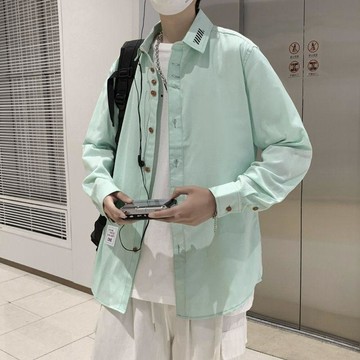 長袖襯衫男薄款韓版寬鬆潮流襯衣春秋季港風日系外套男裝休閒ins落肩 寬鬆 男生外套 長袖外套 拉鍊外套 衝鋒外套
