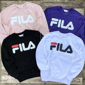 【Sharkhead】現貨 Fila Logo Sweatshirt 大學t 大Logo 基本款 白 紫 長袖 衛衣 黑