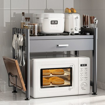 【台灣出貨】💥廚房置物架微波爐收納架多功能一體專用烤箱電飯煲檯面帶抽屜架子廚房分層置物架 可疊加 🔥可伸縮🔥