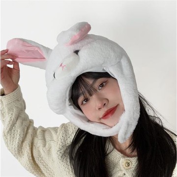 可愛搞怪少女心ins毛絨萌物腮幫子鼓鼓囊囊小兔子頭套帽子拍頭飾