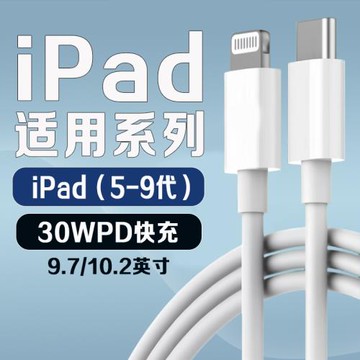 適用蘋果iPad 9充電線30WPD快充10.2英寸平板ipad 5 6 7 8充電iPad 9.7寸平板充電線iPad第6 7 8 9代數據線
