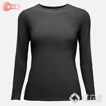 佳立適-升溫蓄熱保暖衣-石墨烯系列-蜜桃著素面-女圓領-黑色(採用3M吸濕快排)