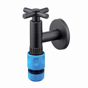 BOSS 不銹鋼十字長栓 戶外 陽台 花園 龍頭 消光黑 附快速接頭 YD-718