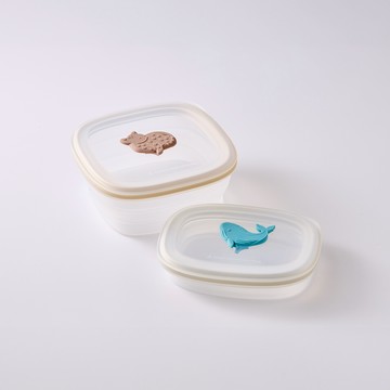 【仁舟淨塑】《石虎鯨魚》矽密盒 - 長方600ml 鯨魚 & 正方900ml 石虎_撞色款 | 保鮮盒/微波便當盒/矽膠餐盒