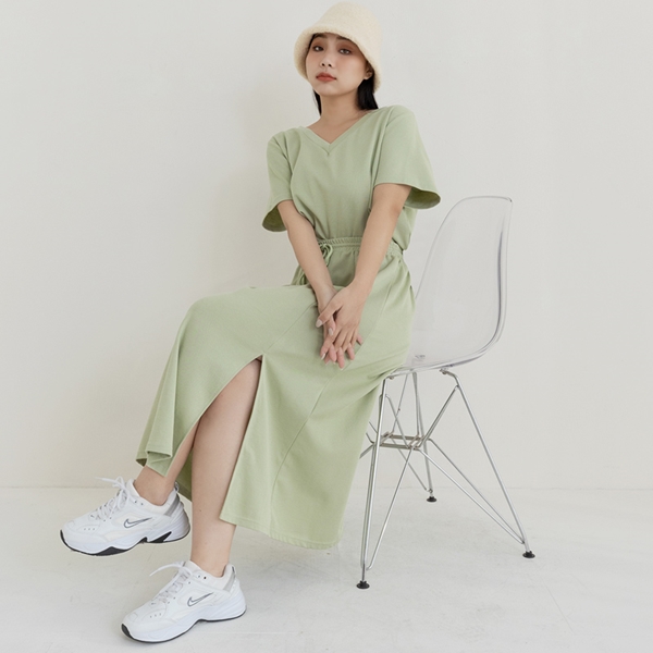 COZY韓系小姐姐鬆緊長裙套裝 中大尺碼上衣