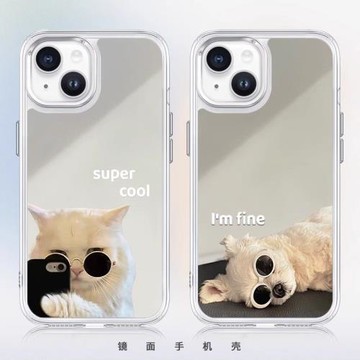 可愛貓咪狗狗適用三星s24ultra手機殼s25fe鏡面s23+日韓s22+s21fe甜酷s20+小清新a55a16a15s26a56防摔note20