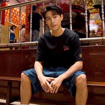 EDWIN 男款 x白沙屯 白沙屯粉紅超跑吸濕排汗短袖T恤(黑色)