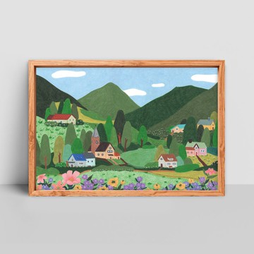 藝術版畫 / 歐洲某個村莊迎來了春天 A3