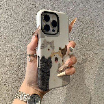 吃驚貓貓蘋果17promax手機殼iPhone16pro卡通菲林二合一保護套15pro女13可愛14新