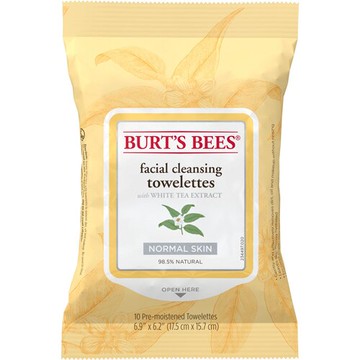 Burt's Bees Facial Cleansing Towelettes for Normal Skin with White Tea Extract 10 Towelettes