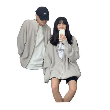 特大碼300斤立領慵懶風開衫針織外套男裝秋冬季港風復古純色毛衣2