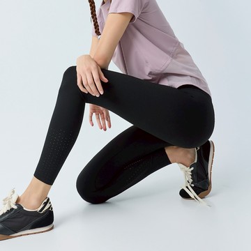 元動力 吸濕排汗縷空造型九分瑜珈褲(黑；S-L)