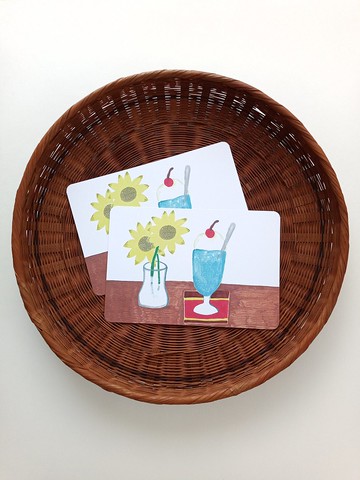 明信片 蘇打霜淇淋與向日葵