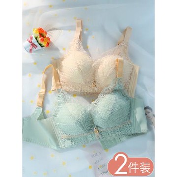 蕾絲內衣女士小胸聚攏顯大收副乳無鋼圈文胸上托不空杯平胸罩秋季