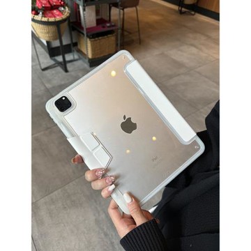 適用蘋果2024ipadpro保護套搭扣3+y三折air6磁吸10.2帶筆槽12.9新款10.5代mini防彎4透明軟包邊殼亞克力殼9.7