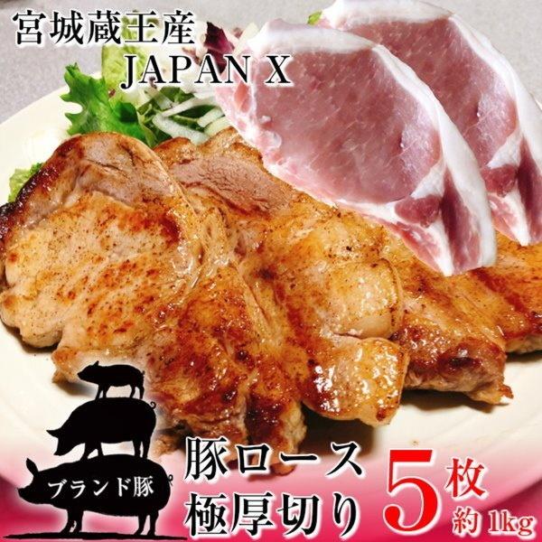 豚ロース とんかつ ステーキ 極厚切り 5枚 約1kg 豚肉 ポーク 国産 蔵王牧場 JAPAN X