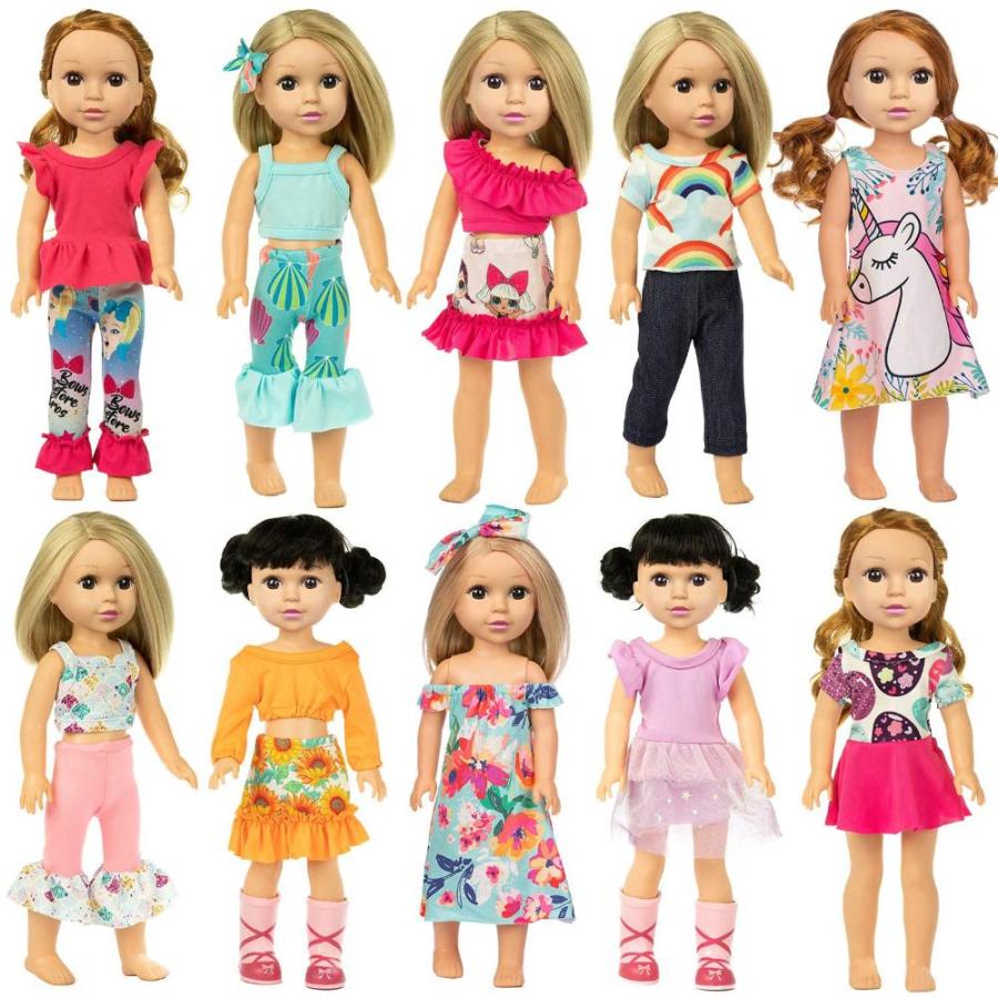 Ecore Fun 2 Sets 16-18 Inch Doll Clothes Pajamas Outfits for 18 Inch Girl  Doll - 2 Pcs Tops + 2 Pcs Pants