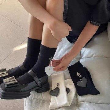 可拆卸立體愛心掛件襪子 中筒襪女 及膝薄款襪子女 春夏甜美風襪子 公主風百搭襪子