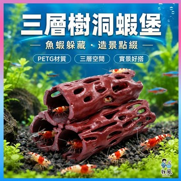 放風水族【三層樹洞蝦堡】 水晶蝦躲避屋 蝦窩 蝦屋 蝦管 PETG躲藏洞 繁殖屋 產卵洞 米蝦 魚缸造景 水族造景 擺件