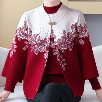 [米蘭精品] 現貨+預購 高級針織衫上衣秋冬毛衣開衫寬鬆大碼休閒女裝媽媽裝-中國風兩件套女外套4色74mo57