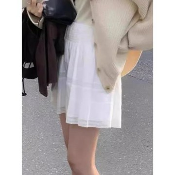 Q短裙女2026新款OU*E松緊腰傘裙日系蕾絲花邊褶皺a字半身裙女春秋