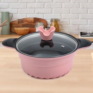 瑪露塔鈦合金搪瓷玫瑰鑄造不沾湯鍋-22cm