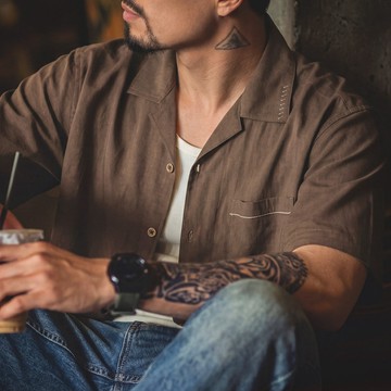 Wuluwear 美式復古古巴領短袖襯衫男士110g輕量化薄款夏季休閒透氣寬鬆襯衫