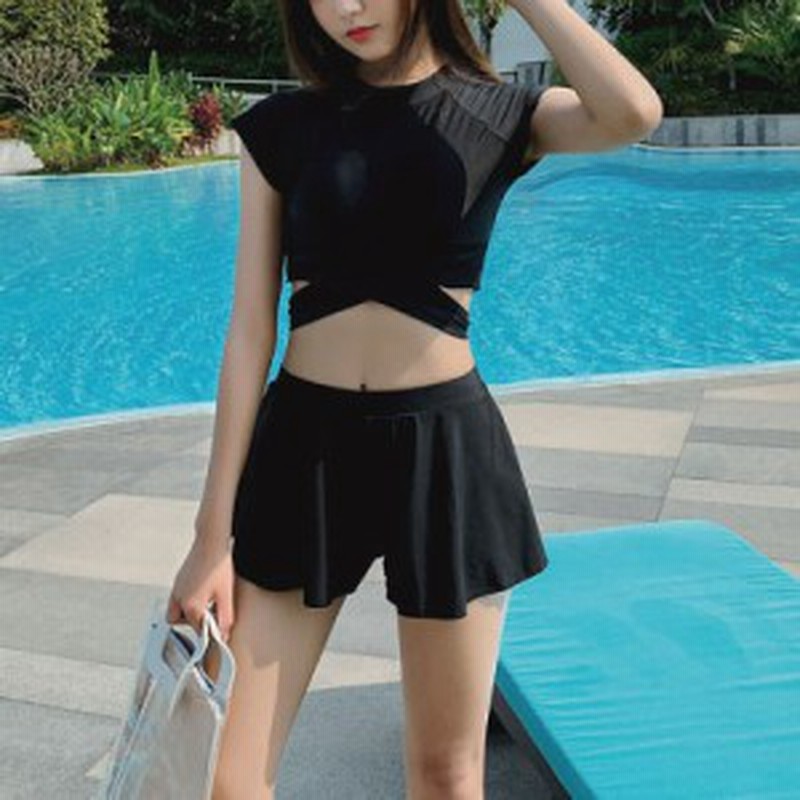 上下セット レディース水着 クロス スカート ショートパンツ タンキニ 体型カバー 黒 フィットネス カジュアル プール リゾート 通販 Lineポイント最大1 0 Get Lineショッピング