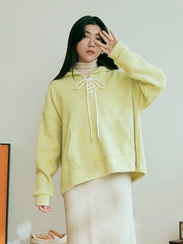 日系毛絨針織抽繩連帽保暖毛衣上衣