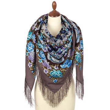 Pavlovo Posad 俄羅斯披肩 100% 羊毛圍巾絲綢流蘇 146x146 厘米 1800-1 女王