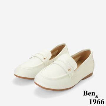 Ben&1966高級頭層羊皮舒適柔軟內增高樂福鞋-米白(258052)