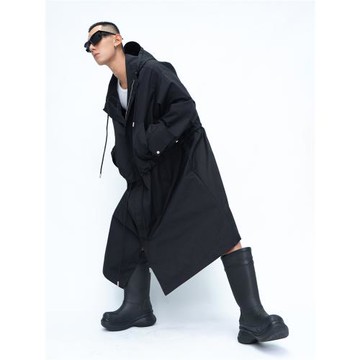 CLP黑卡連帽束腰廓形長款風衣大衣休閑外套寬松防潑濺通勤潮流ins