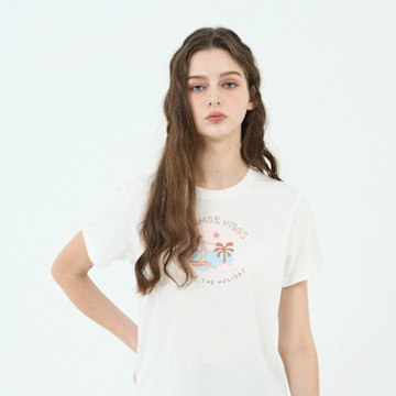 GIORDANO 女裝夏日印花短袖上衣 - 20 皎白