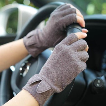 露指手套女冬天薄款半截半指保暖棉防寒開車無指漏手指頭春秋寫字