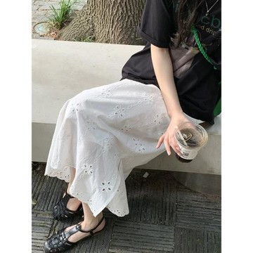 大碼胖mm高級感裙2025年夏季新款白色開叉半身裙高腰中長款a字裙